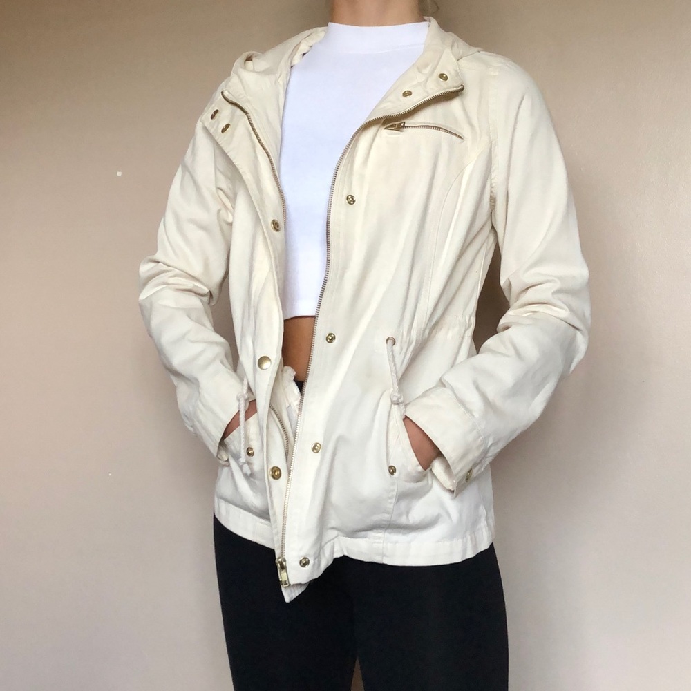 (SOLD) Forever 21 Cream Utility Jacket Hood